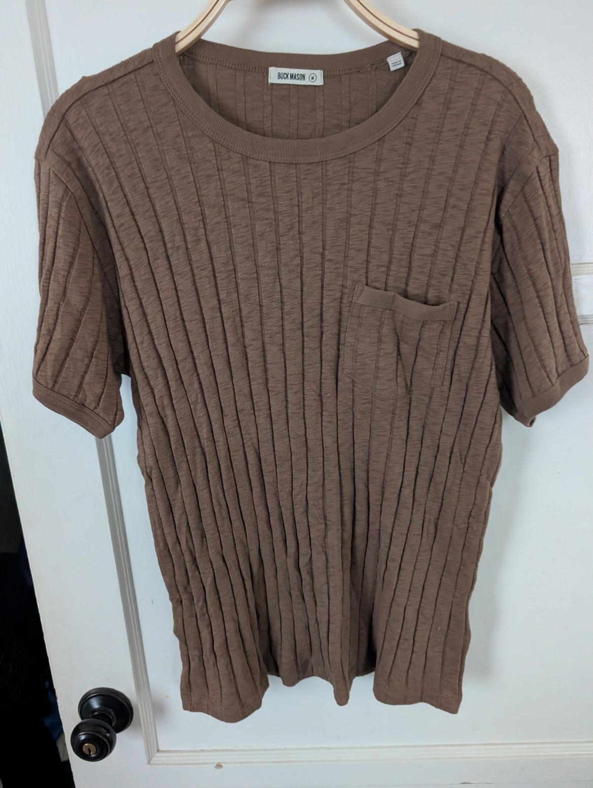 Buck Mason Mens Ribbed 100% Cotton Pocket Top Medium New! Brown Yuma