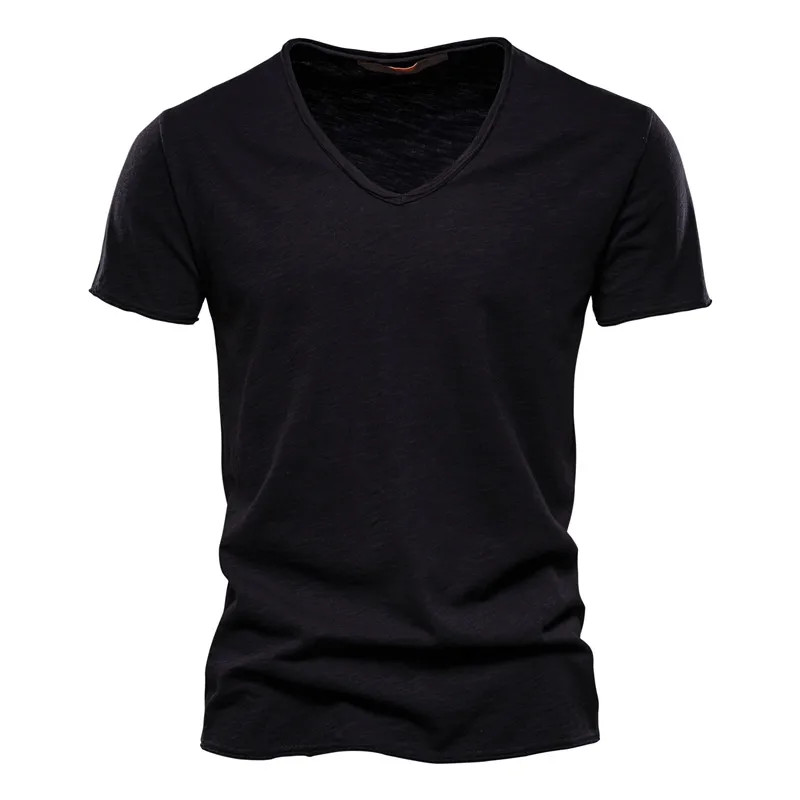 100% Cotton Men T-shirt V-neck Lightweight Summmer Slim Fit T-shirts Male Tops