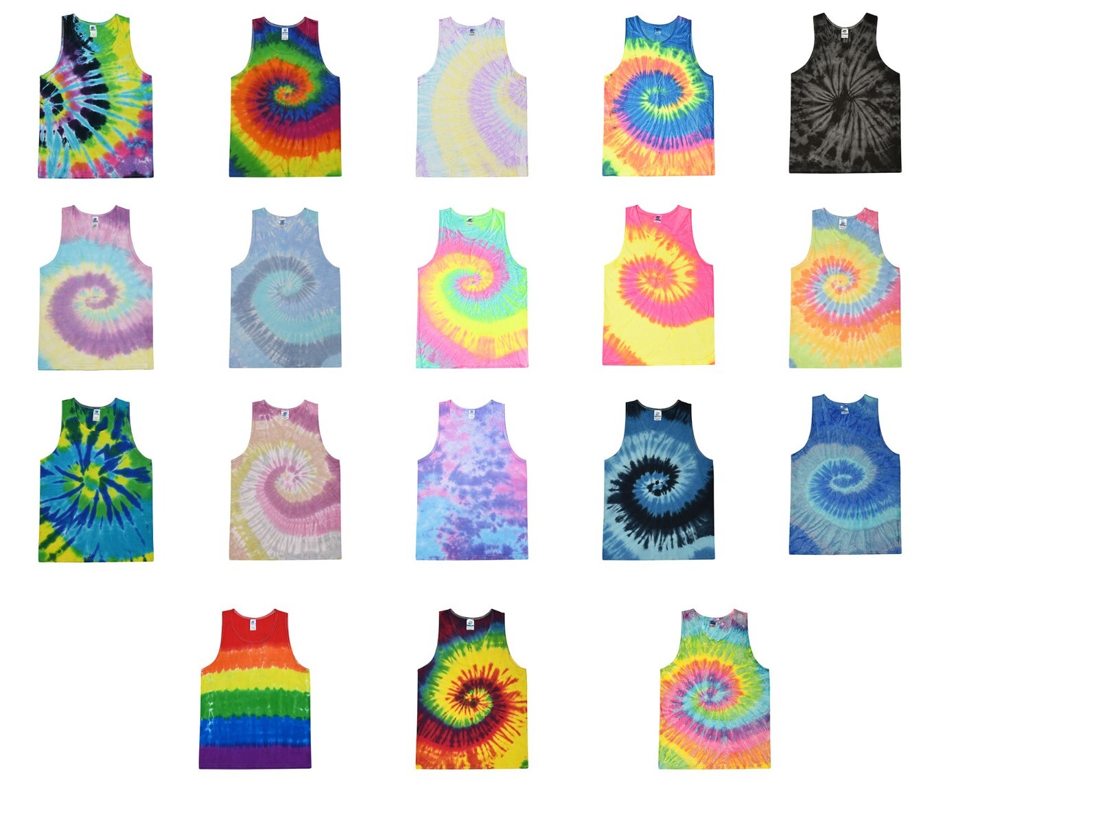 Multi-Color Tie Dye Tank Tops Sleeveless T-Shirts Adult S to XXXL Cotton