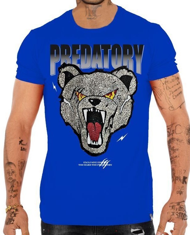 Avenue George V Paris T-Shirt Royal Wolf Rhinestone Men’s Sax Blue Tee Shirt