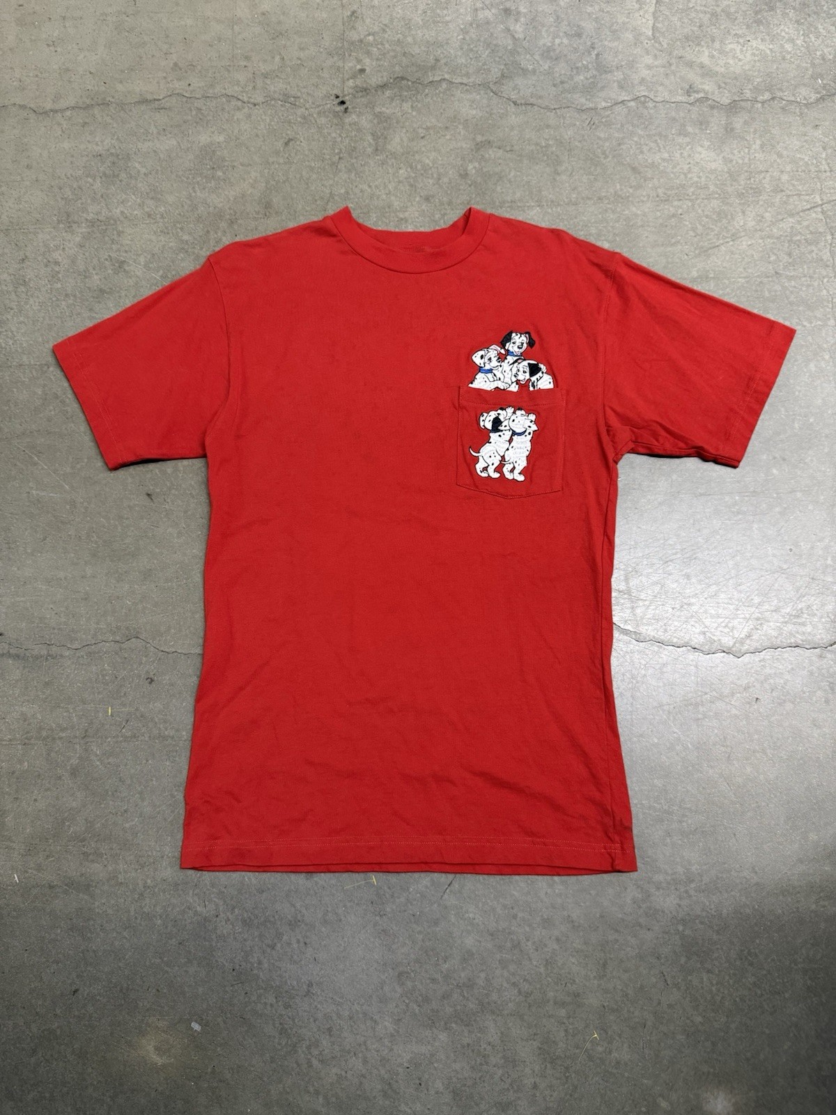 Vintage 90’s Disney 101 Dalmatians Embroidered Pocket Red T-Shirt Adult Medium