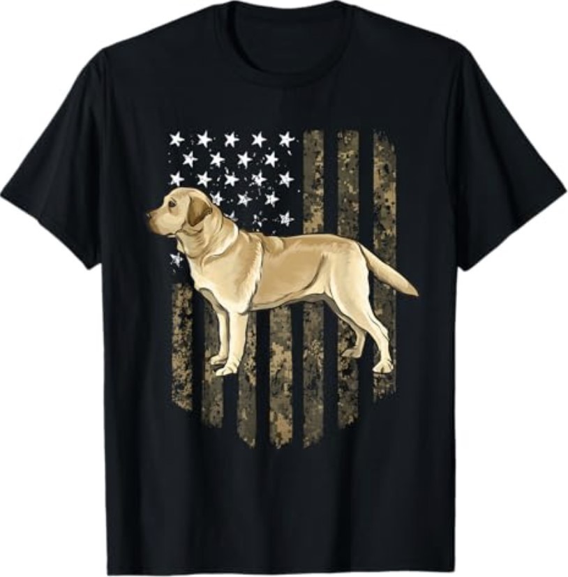 Camo American Flag Yellow Labrador Retriever 4th of July USA T-Shirt