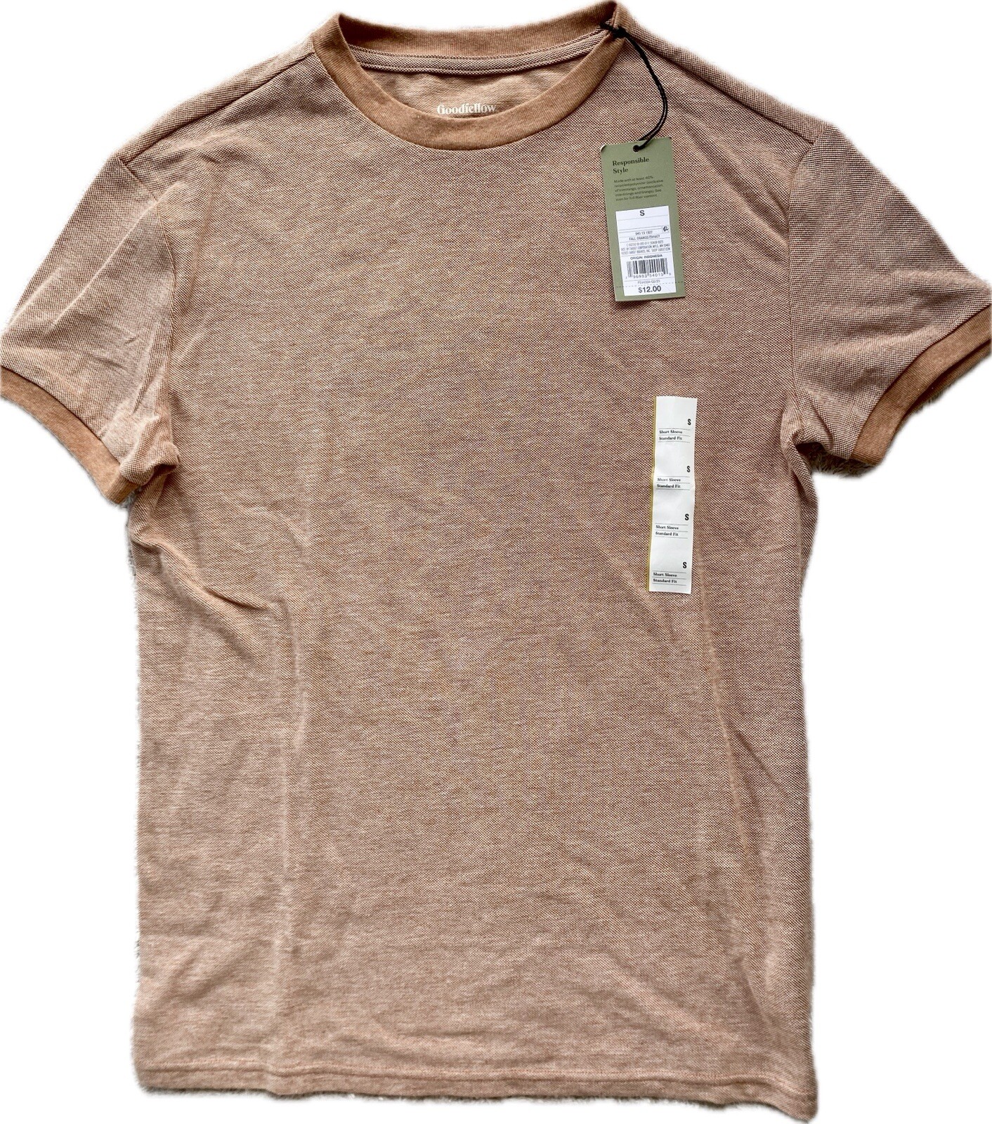 NWT Men’s Goodfellow Small Short Sleeve Heathered Apricot/Orange White Pullover