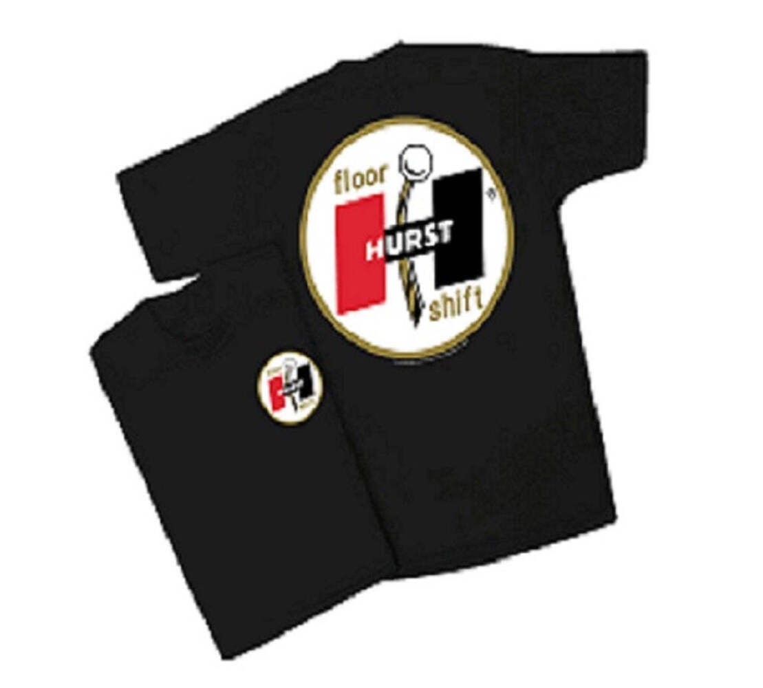Hurst Shifter Logo Mens Black T Shirt Chevy Mopar Ford Pontiac Olds Drag Racing