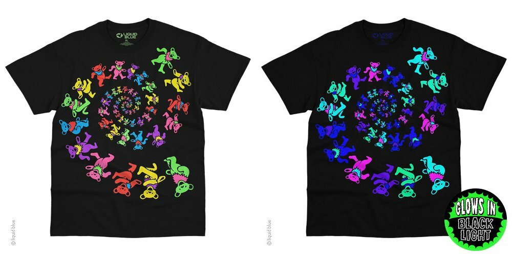 GRATEFUL DEAD-SPIRAL BEARS BLACKLIGHT-GLOW N BLKLT-SHIRT S-M-L-XL-2X,3X Garcia