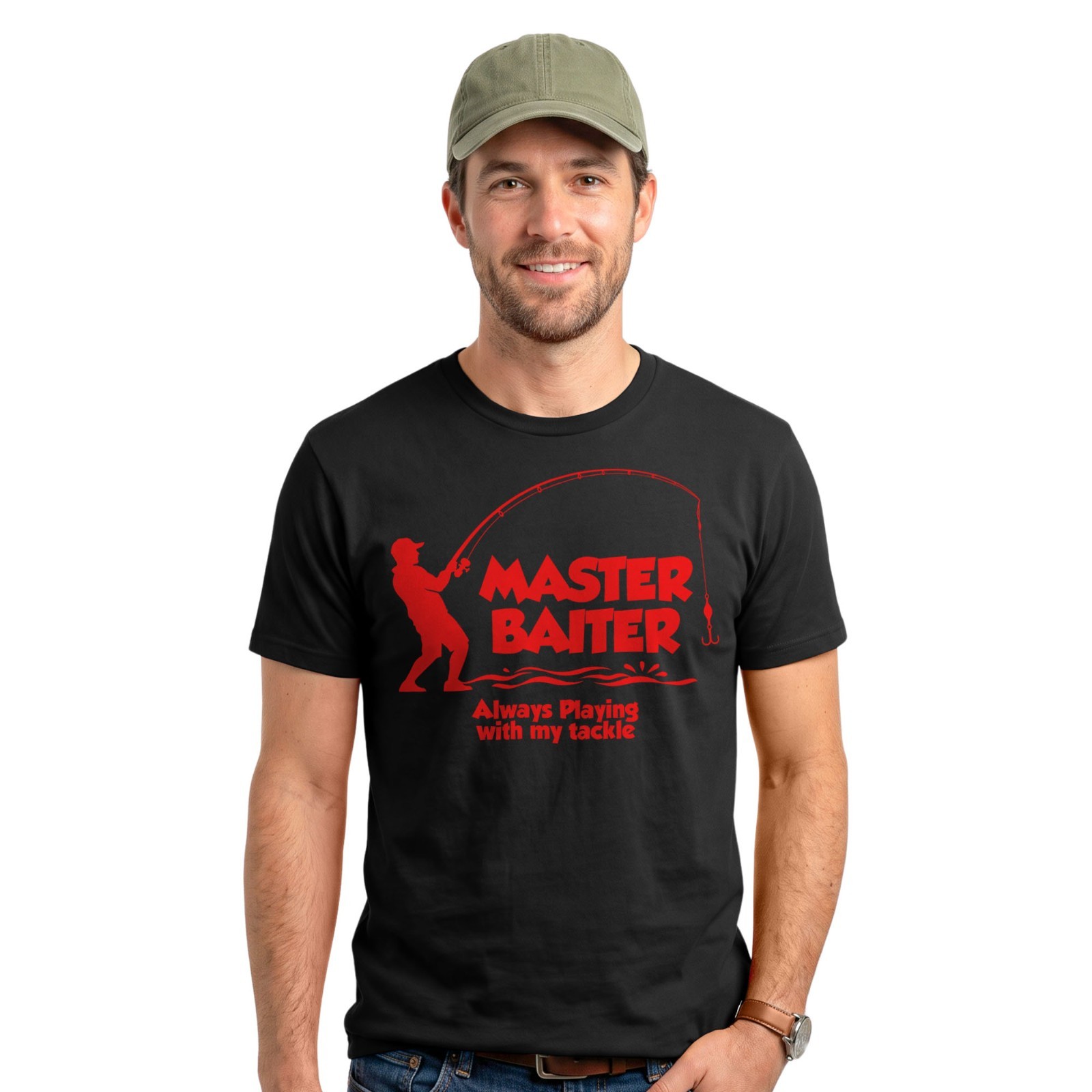 Funny Fishing Master Baiter T-Shirt Angler Fisherman Angling Dad Joke Tee
