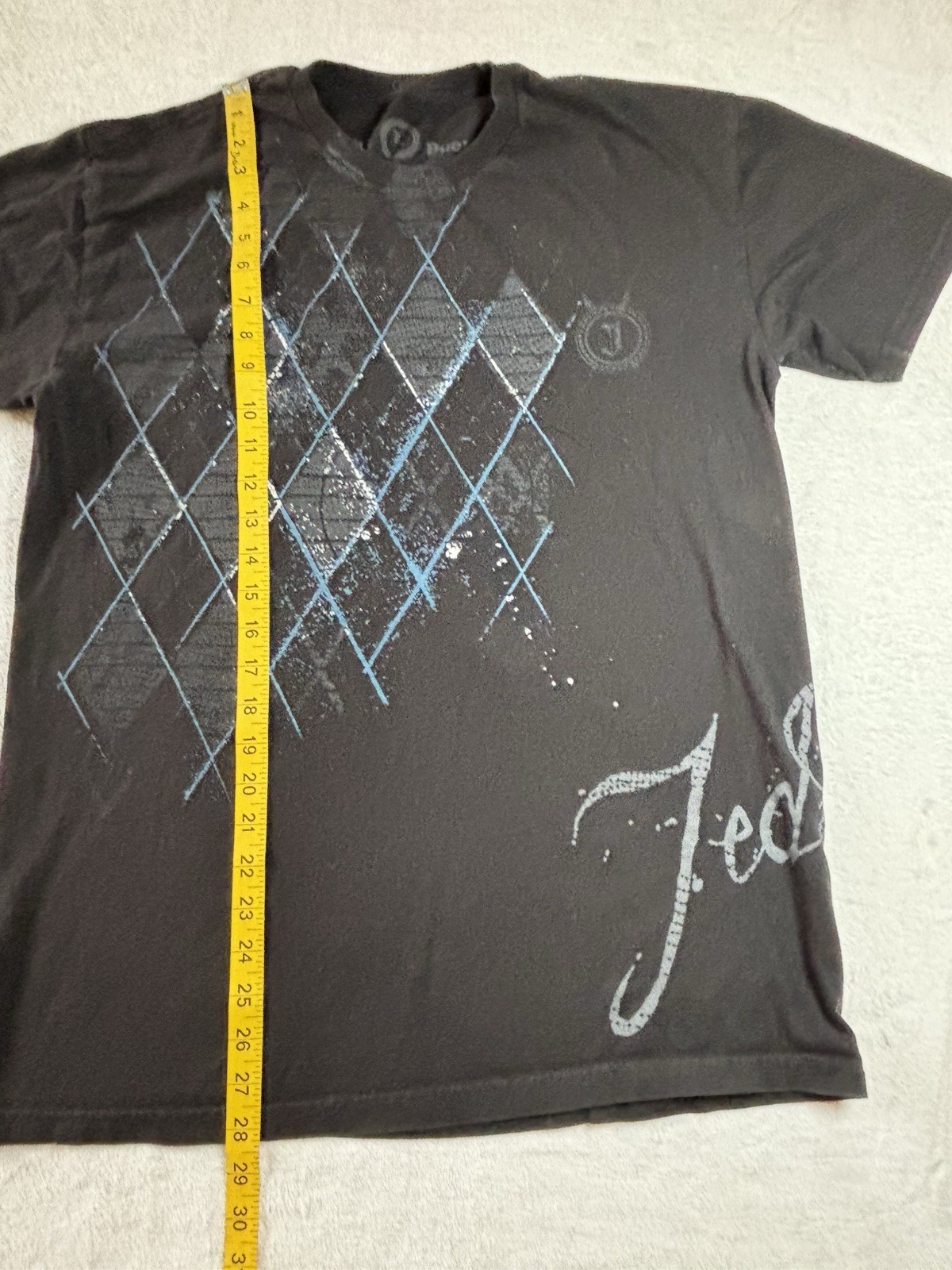 Jedidiah Buckle Brand Black T- Shirt Speckled Blue Graffiti Print Size L Gothic