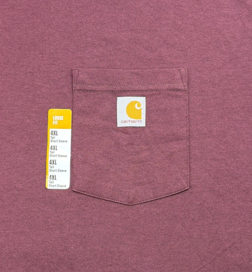 Men’s 4XL Tall Maroon Carhartt K87 Loose Fit Short Sleeve Pocket Cotton T-Shirt