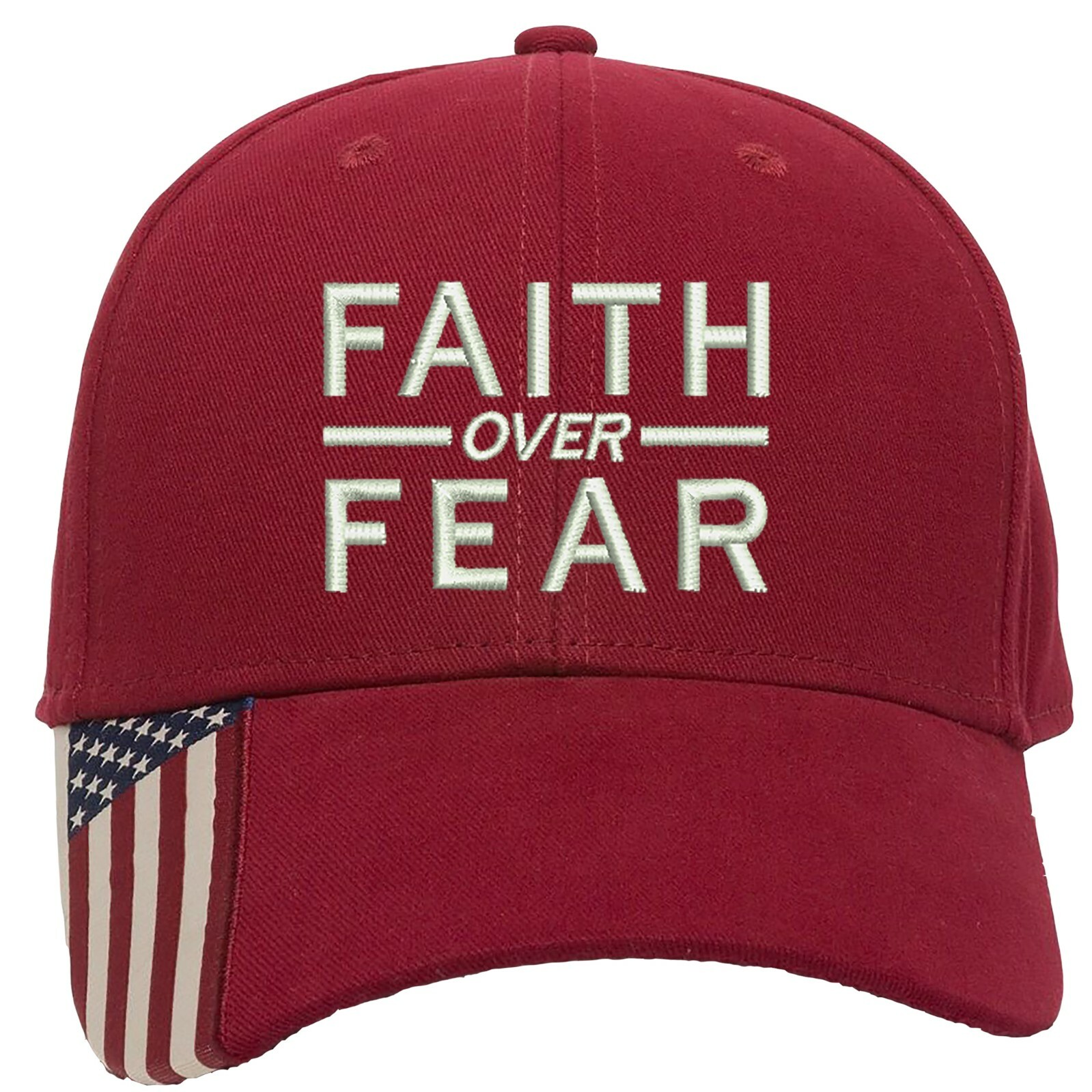 Faith Over Fear Embroidered Structured Adjustable One Size Fits All US Flag Bill