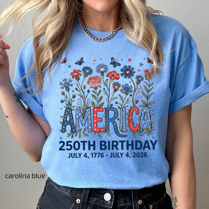 250th Anniversary Shirt 4th of July Flower USA Independence Day Patriotic Tee