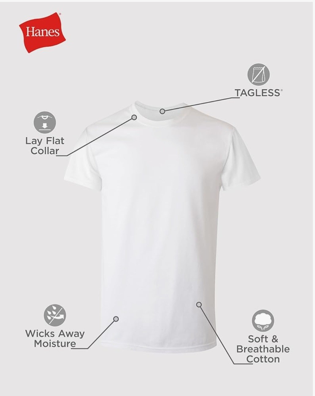 Hanes ComfortSoft 2135 Crewneck Tagless Men’s T-shirt L 3 Pack- White