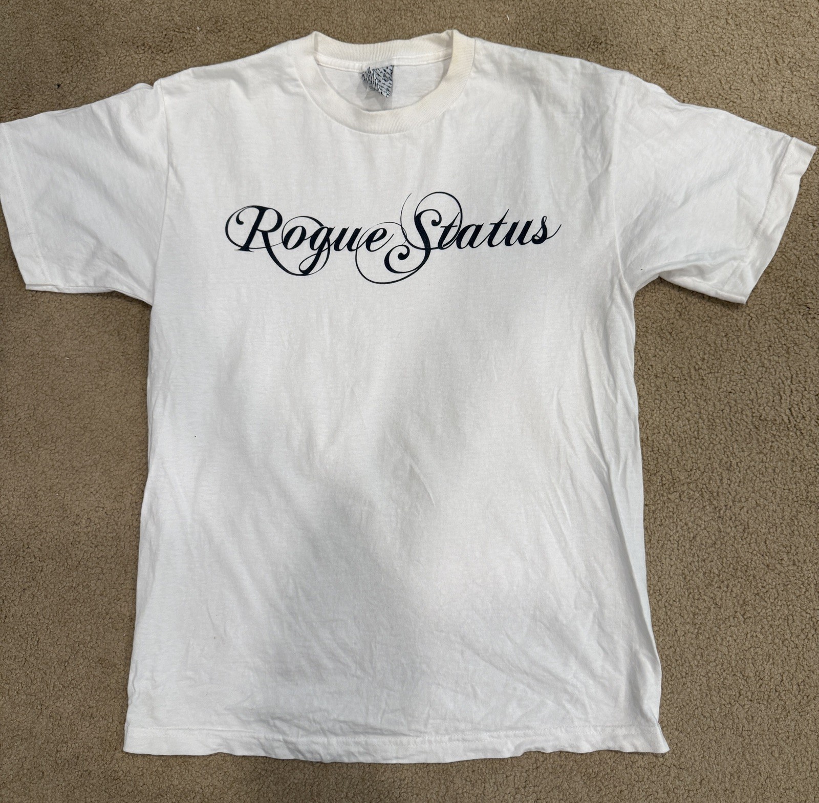 Rare Rogue Status Y2K AWOL Vintage White Script T Shirt Mens Size Medium vtg