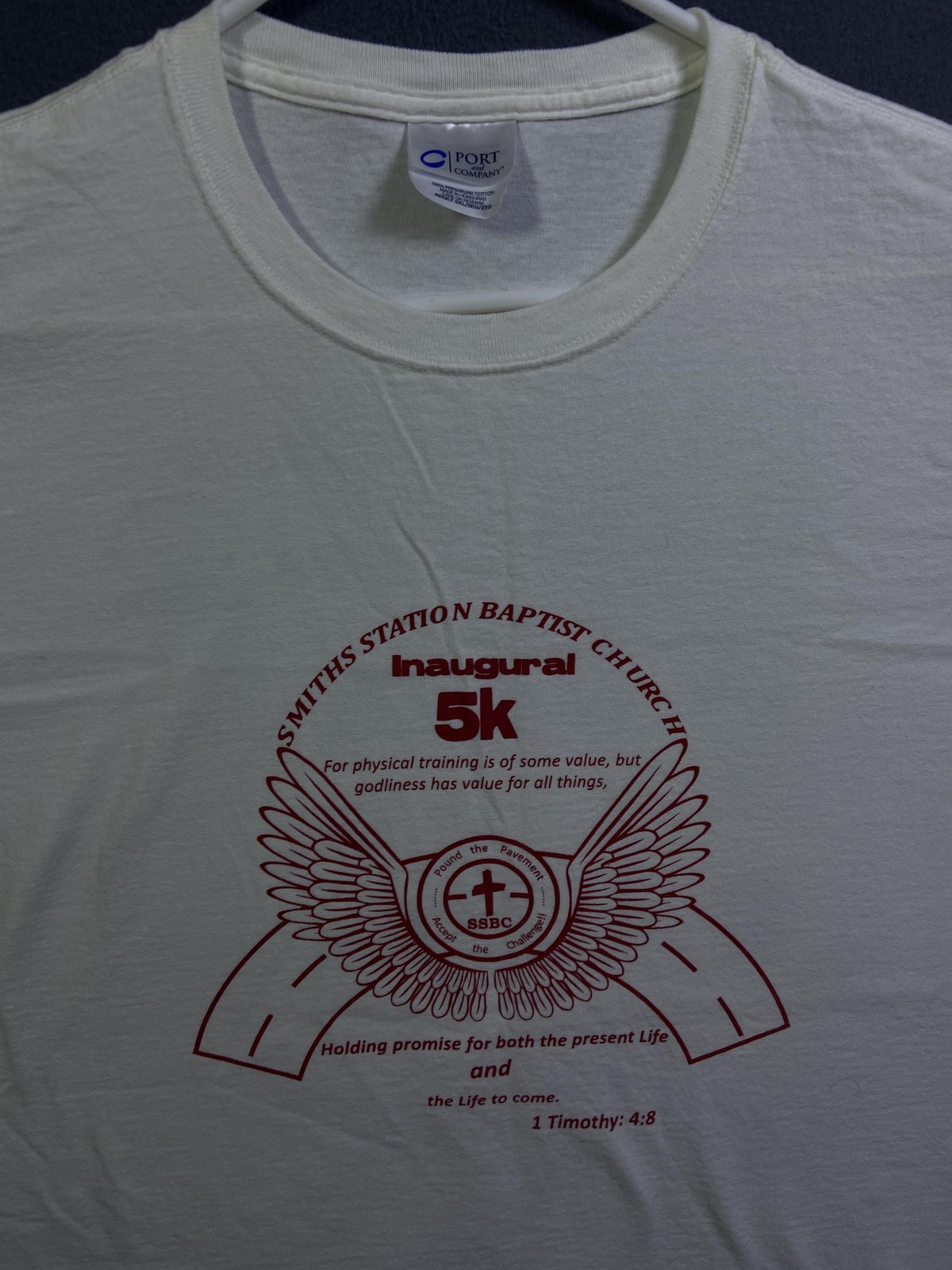 Vintage Shirt Mens 2XL White Smiths Station Baptist 5K Christian Run Tee VTG EUC