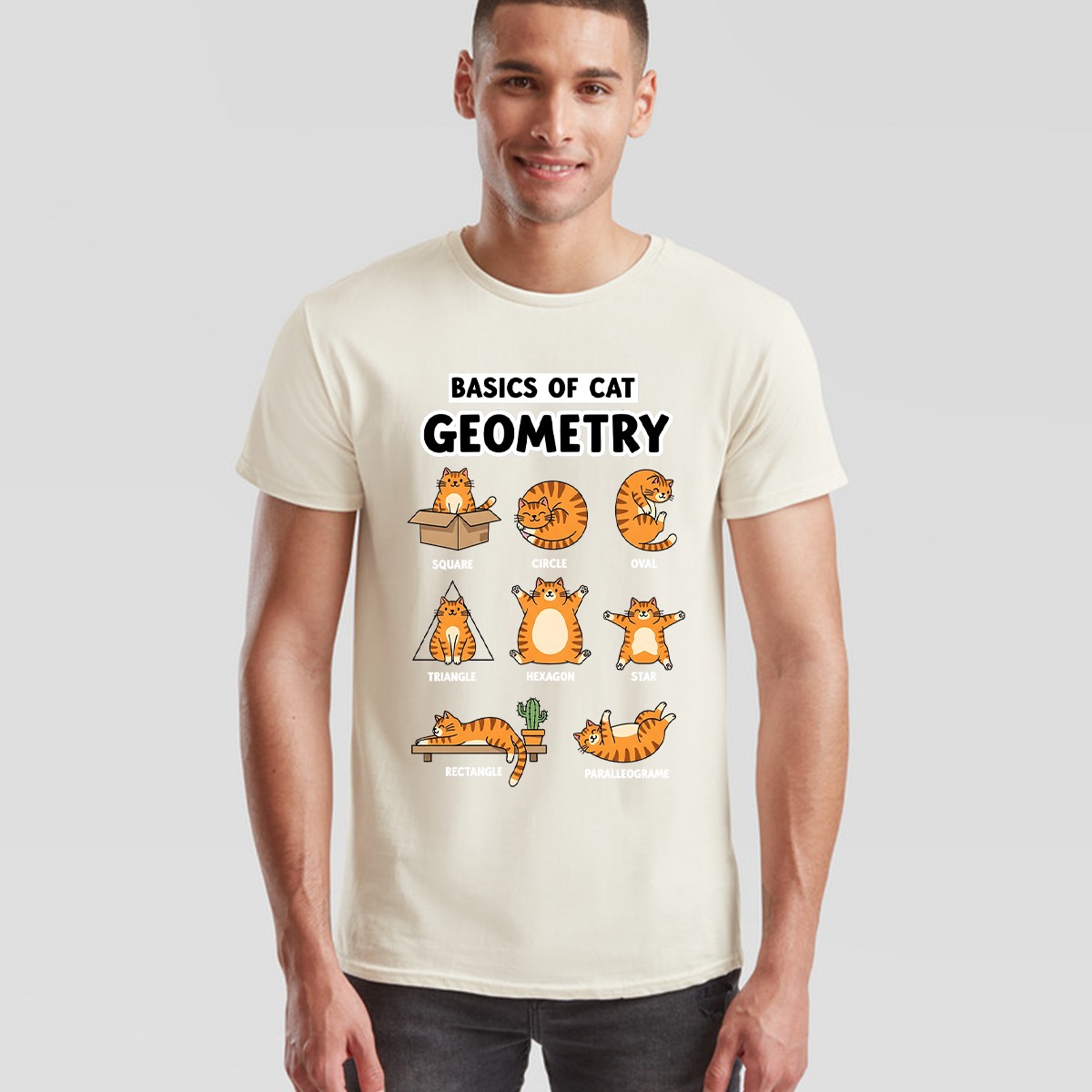 Cat Geometry Graphic Print Animal Meme Mens Womens Shirt Unisex Tee