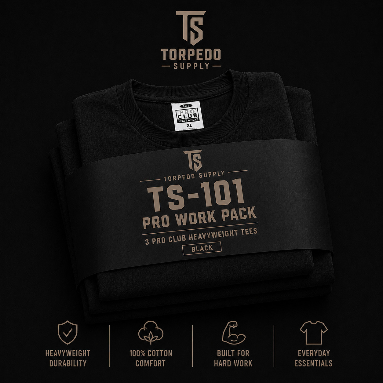 Pro Club Heavyweight 3-Pack T-Shirts 6.5 oz Work Tee | TS-101 (BLACK OR WHITE)