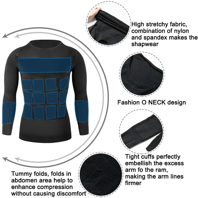 Men’s Slimming Body Shaper Tummy Control Shapewear Compression T-Shirt Vest Tops
