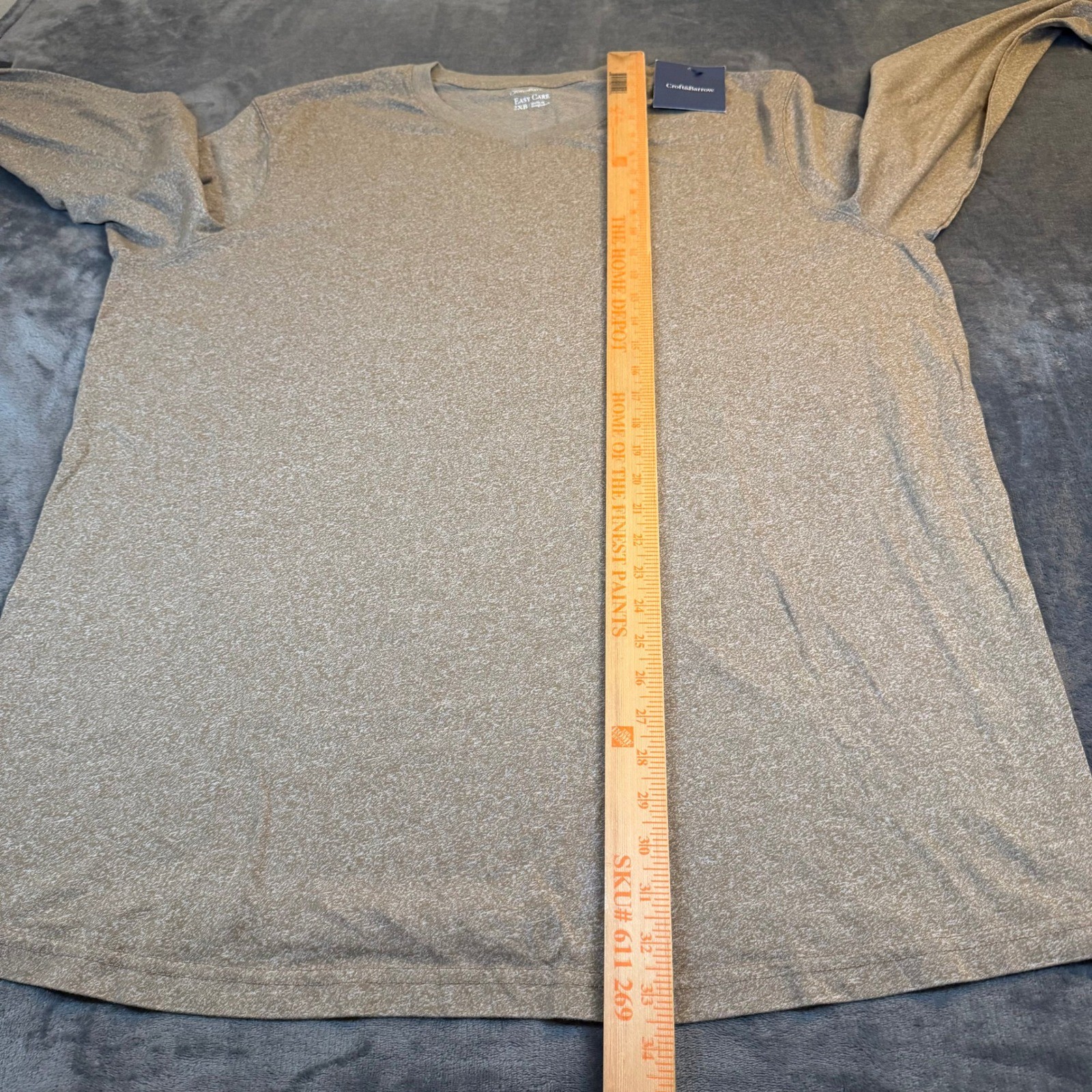 Croft & Barrow Easy Care V-Neck Long Sleeve Tee Heathered Tan Mens 2XB NWT