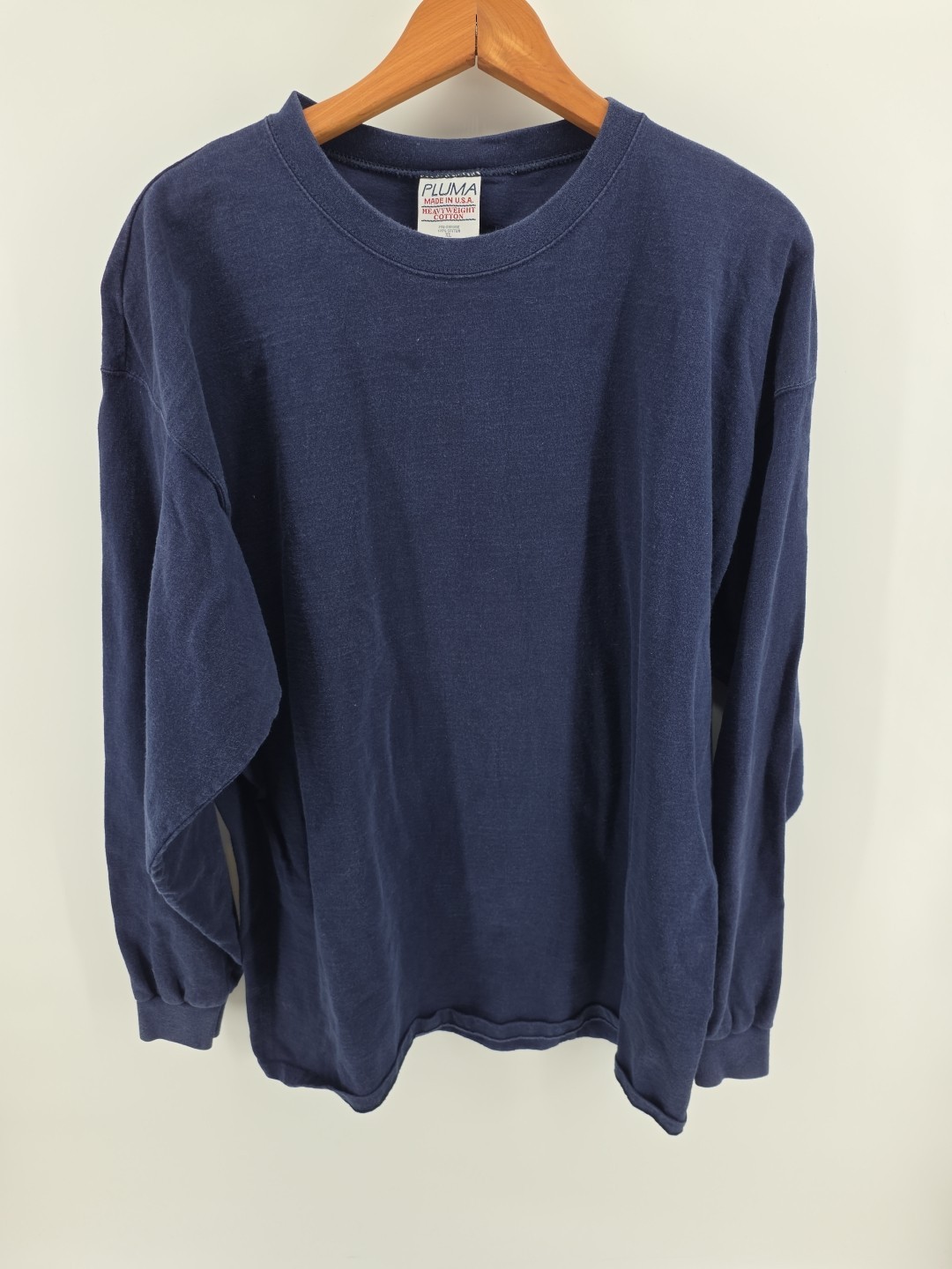 Vintage Pluma Long Sleeve Navy Blue Blank T Shirt Men’s Size XL Made in USA