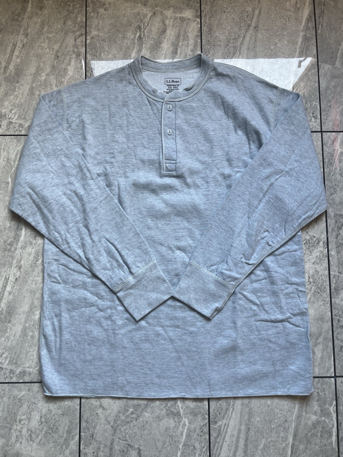 LL Bean Men’s Two-Layer River Driver Henley Shirt Gray Wool/Cotton/Nylon 2XL Reg