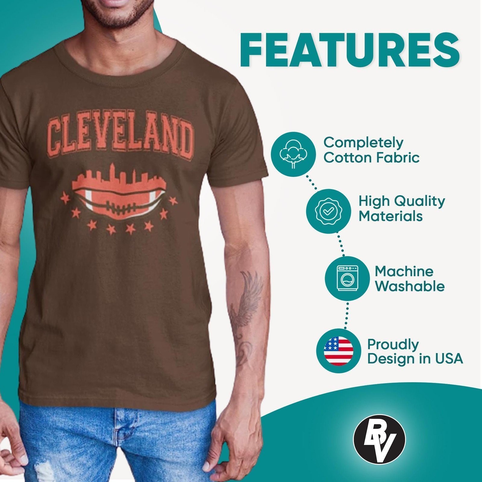 BROOKLYN VERTICAL Football Sports Fan T-Shirt Short Sleeve | Dallas, Green Bay,