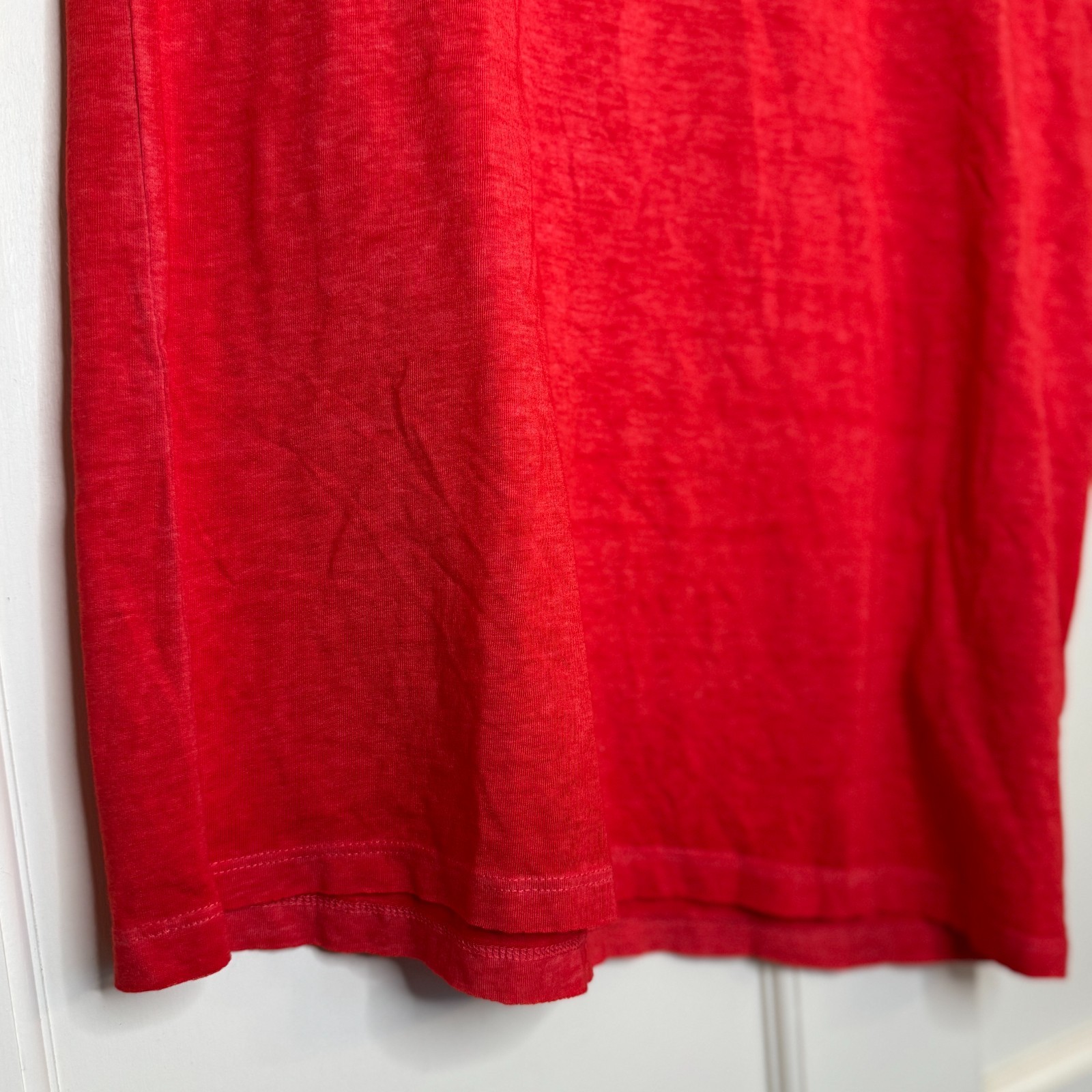 ELEVENPARIS Semi Sheer Raw Neckline and Hem Red Crewneck Tee Men’s Medium
