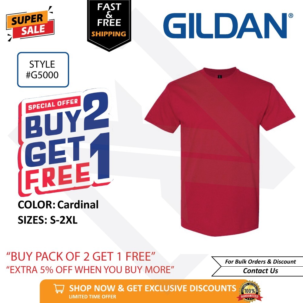 Gildan G500 Heavy Cotton Unisex T-Shirt Blank Tee S-2XL Buy 2 Get 1 FREE!