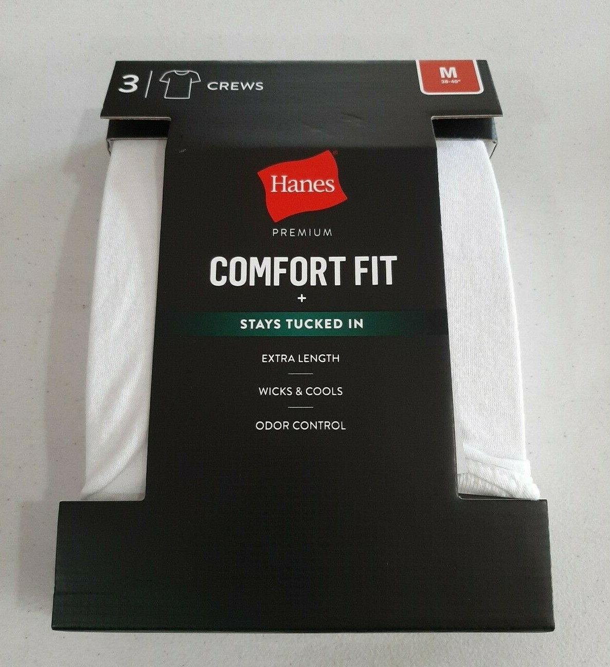 Hanes Premium Men’s 3 Pack Comfort Fit Crew T-Shirts Size Medium White X Length