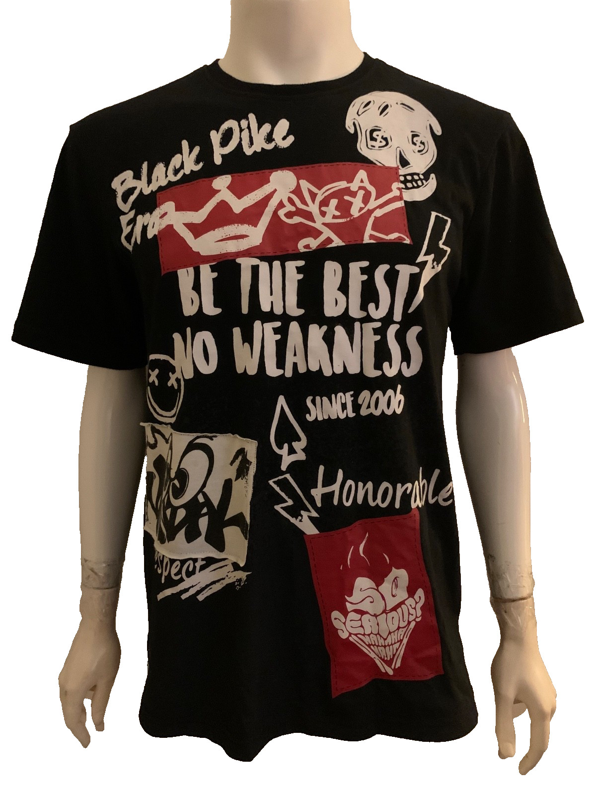 Black Pike men’s all seasons T shirt graphic printed black red white M cott blen