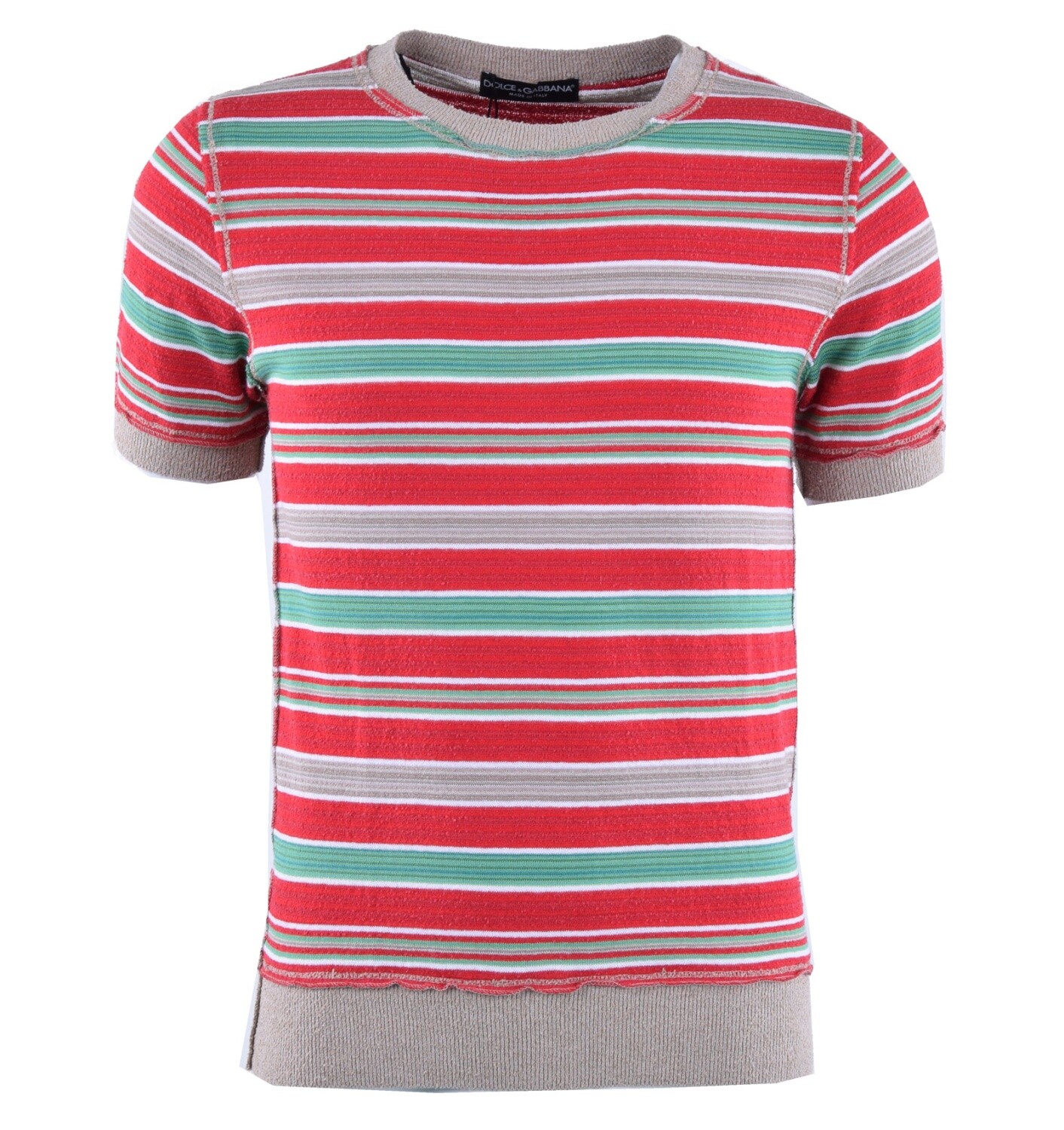DOLCE & GABBANA Knitted Stripe Cotton T-Shirt Red Green 46 US 36 S 03659