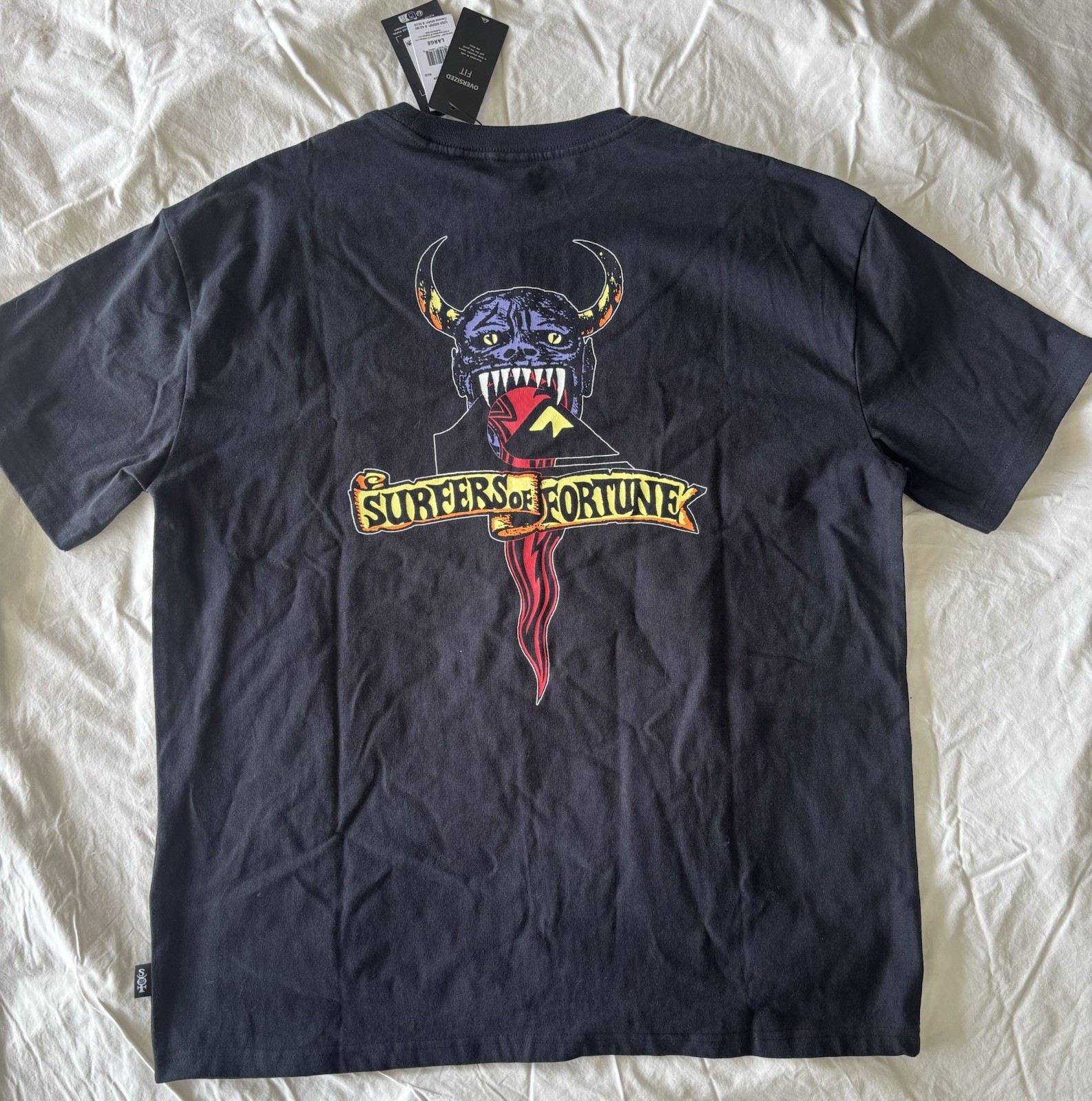 NWT Quiksilver Surfers of Fortune Boogieman T Shirt Mens Large Black Oversized