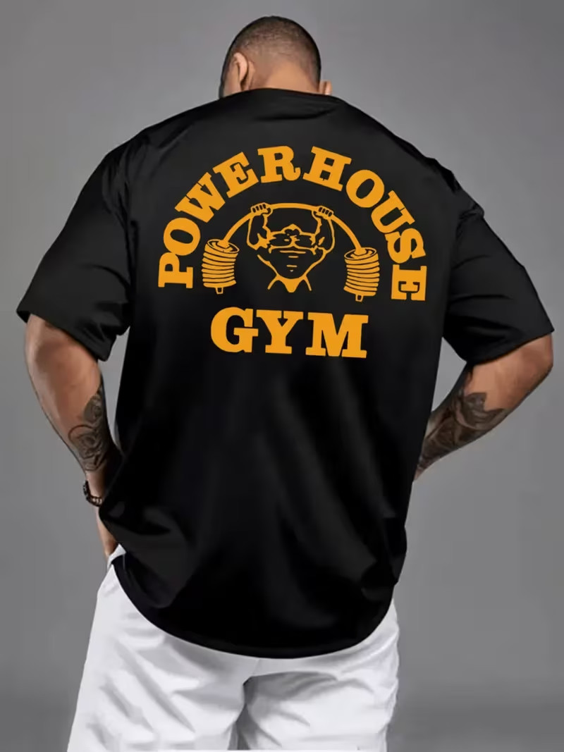 Powerhouse Gym Mens T-shirt Bodybuilding Muscle Fitness Crew Neck Workout Top