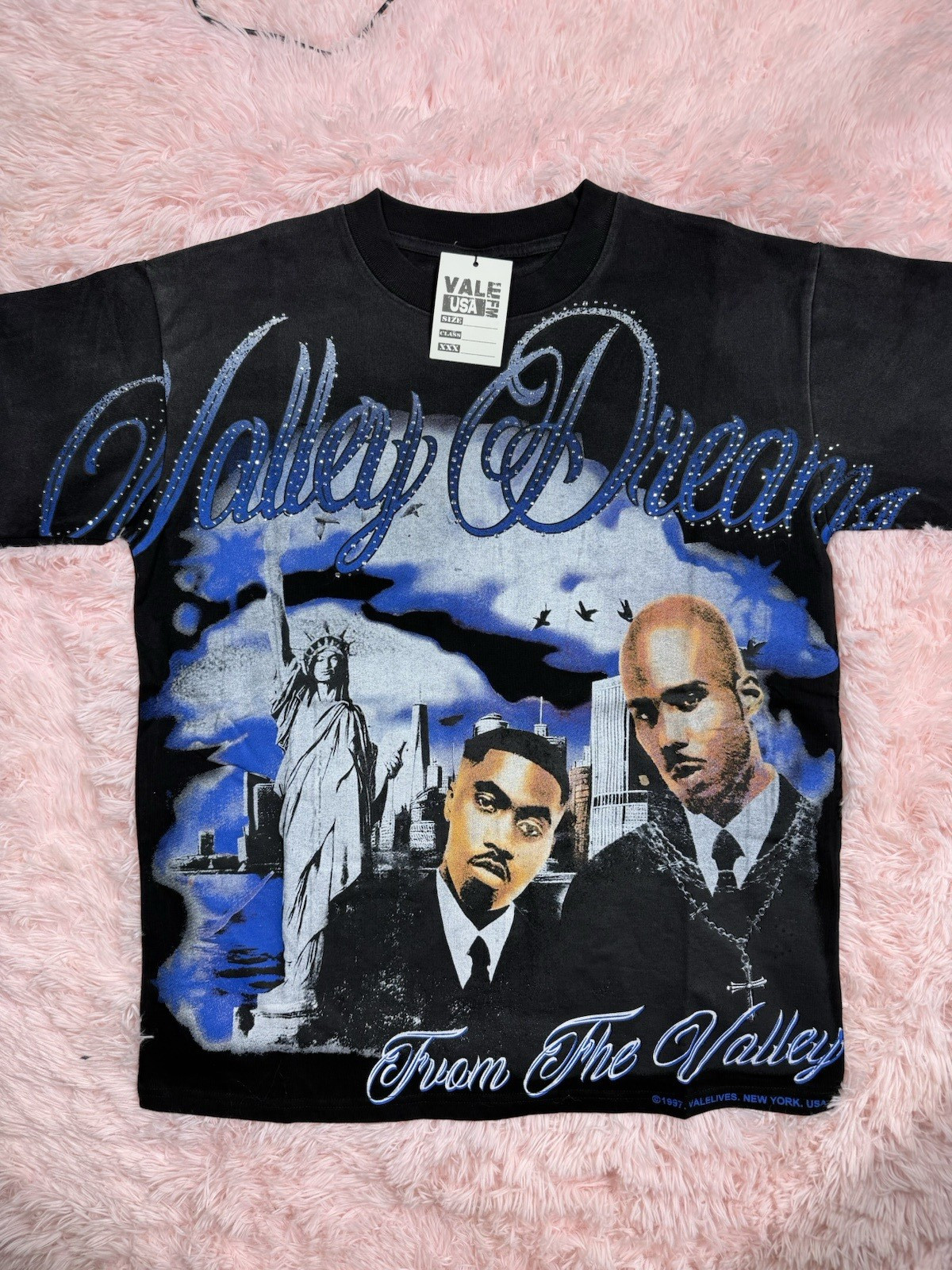 Valle’s Men’s S Black Blue Graphic Print Short Sleeve Crew Neck T-Shirt