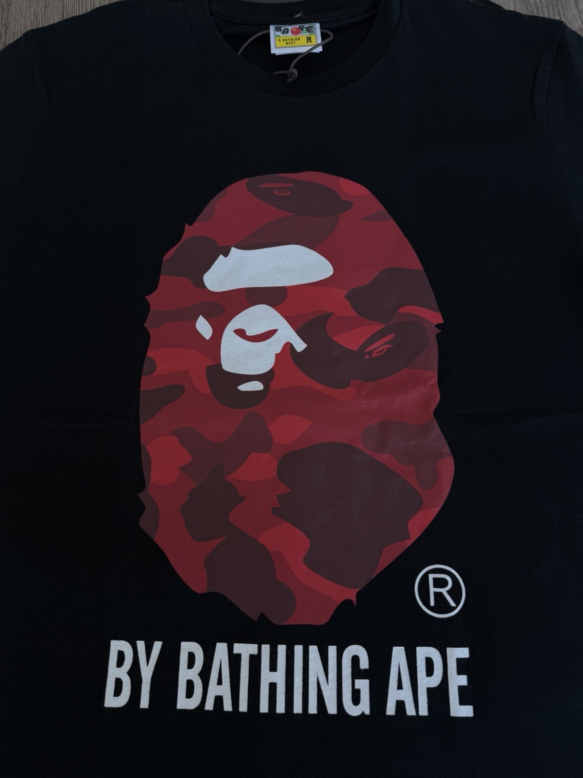 A Bathing Ape BAPE Men’s M Black Red Ape Head Logo Graphic Crew Neck Tee