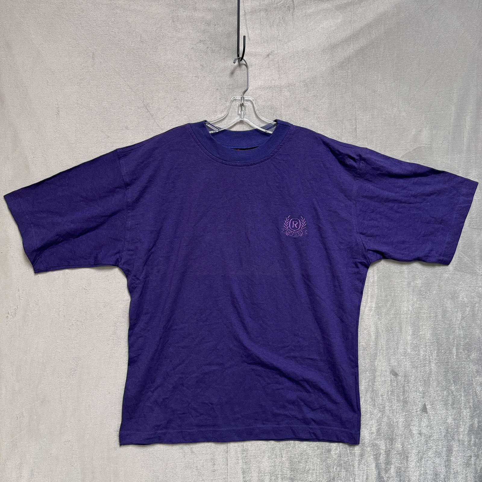 Rush Fashion Shirt Mens Medium Purple Crewneck Embroidered Logo Made USA Tee