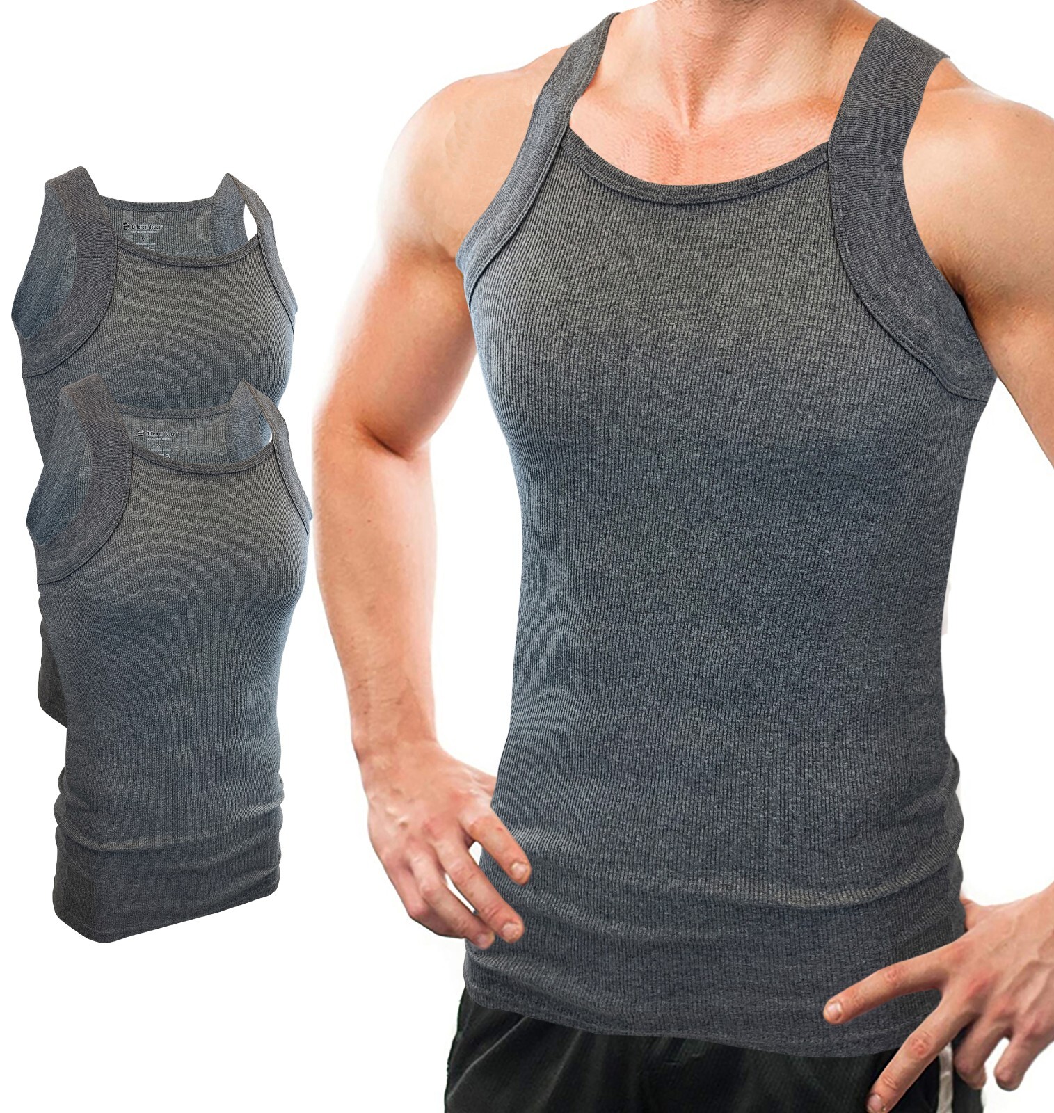 Different Touch 2 Pack Men’s G-unit Tank Tops Square Cut Muscle Rib A-Shirts
