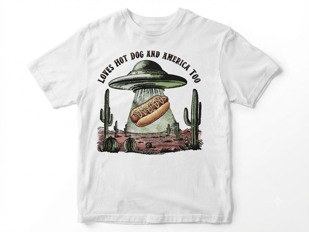 UFO Hot Dog Funny Alien Food Lover White T-Shirt, Gift For Friends
