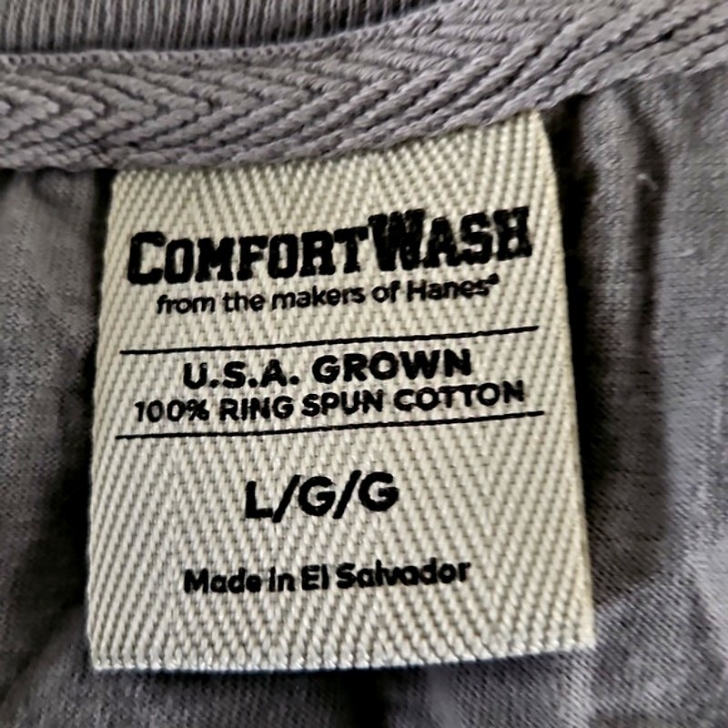 ComfortWash by Hanes Long Sleeve Pocket T-Shirt Gray Size Large 100% Cotton