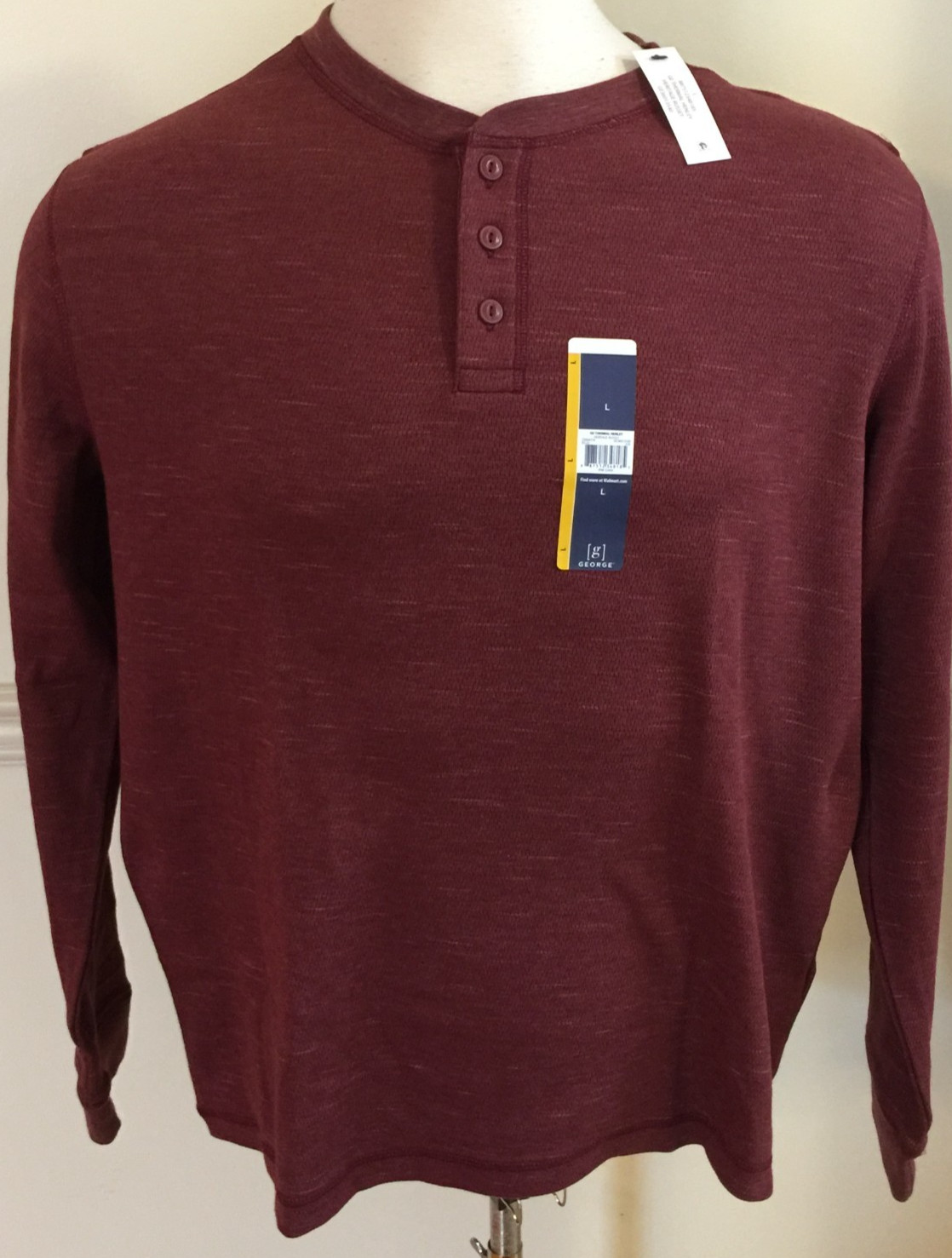 NWT Men’s George Henley Thermal Style Knit Shirt Top Shirt Gray Black Blue Wine