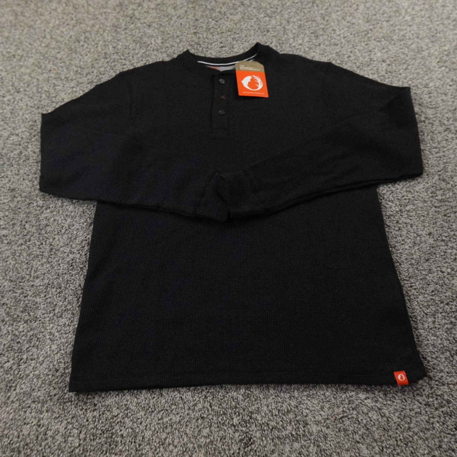 NEW American Outdoorsman Shirt Mens M Black Waffle Knit Thermal Henley Outdoor