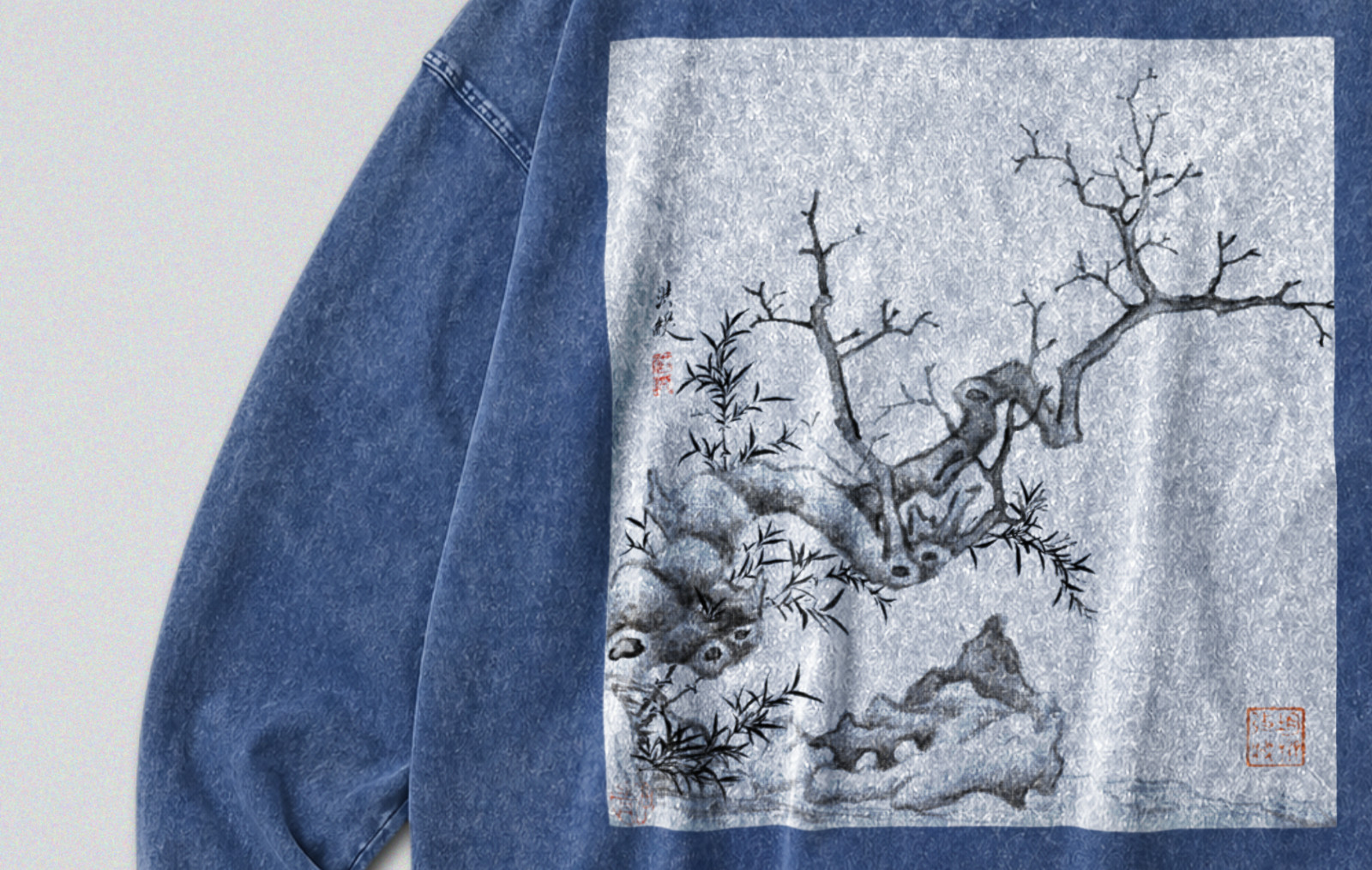 100% Cotton Long Sleeve Tee – Retro Oversized Fit – Unisex – Chinese Winter Art