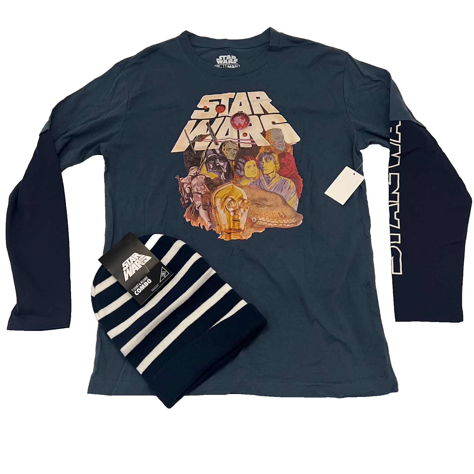 Star Wars Long Sleeve T-Shirt & Beanie Combo Sz M – Blue A New Hope Blue 2 Tone