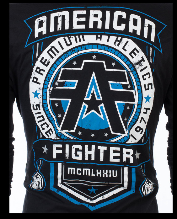 AMERICAN FIGHTER Black Blue White BROCKPORT Long Sleeve Hoodie T-shirt NWT