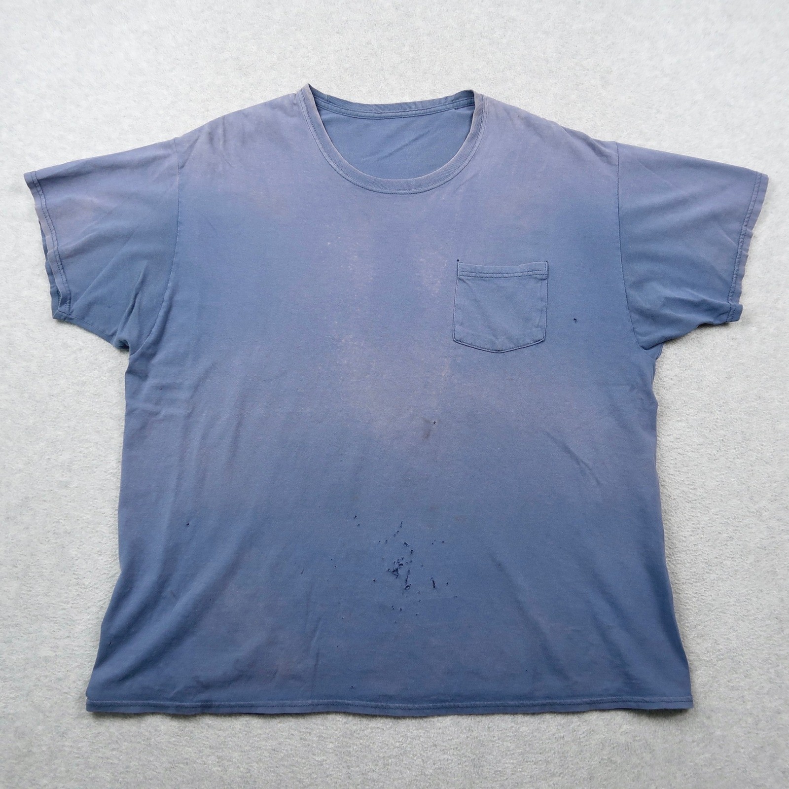 Distressed Pocket T-Shirt Mens Faded Blue Short Sleeve Crewneck 2XL