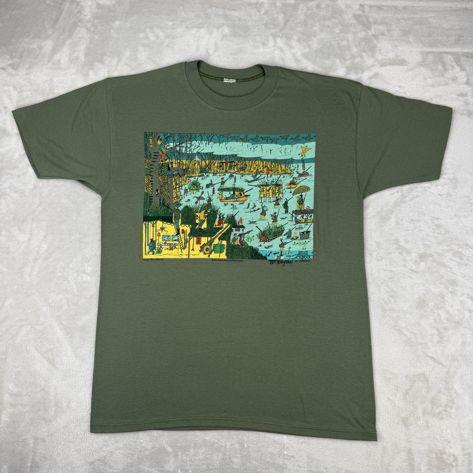 VTG 90s Duck Hunting Graphic T Shirt Single Stitch USA Humor Outdoor Rifle Large