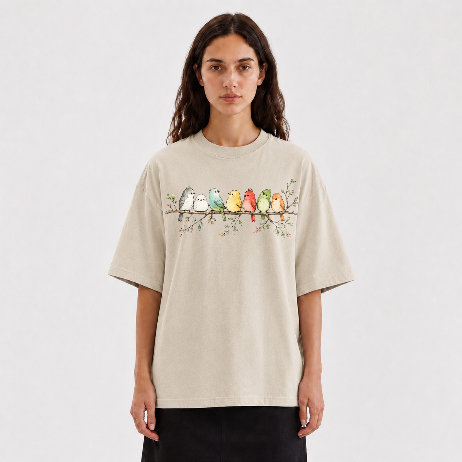 Cute Colorful Birds Branch T-Shirt Adorable Bird Family Tee