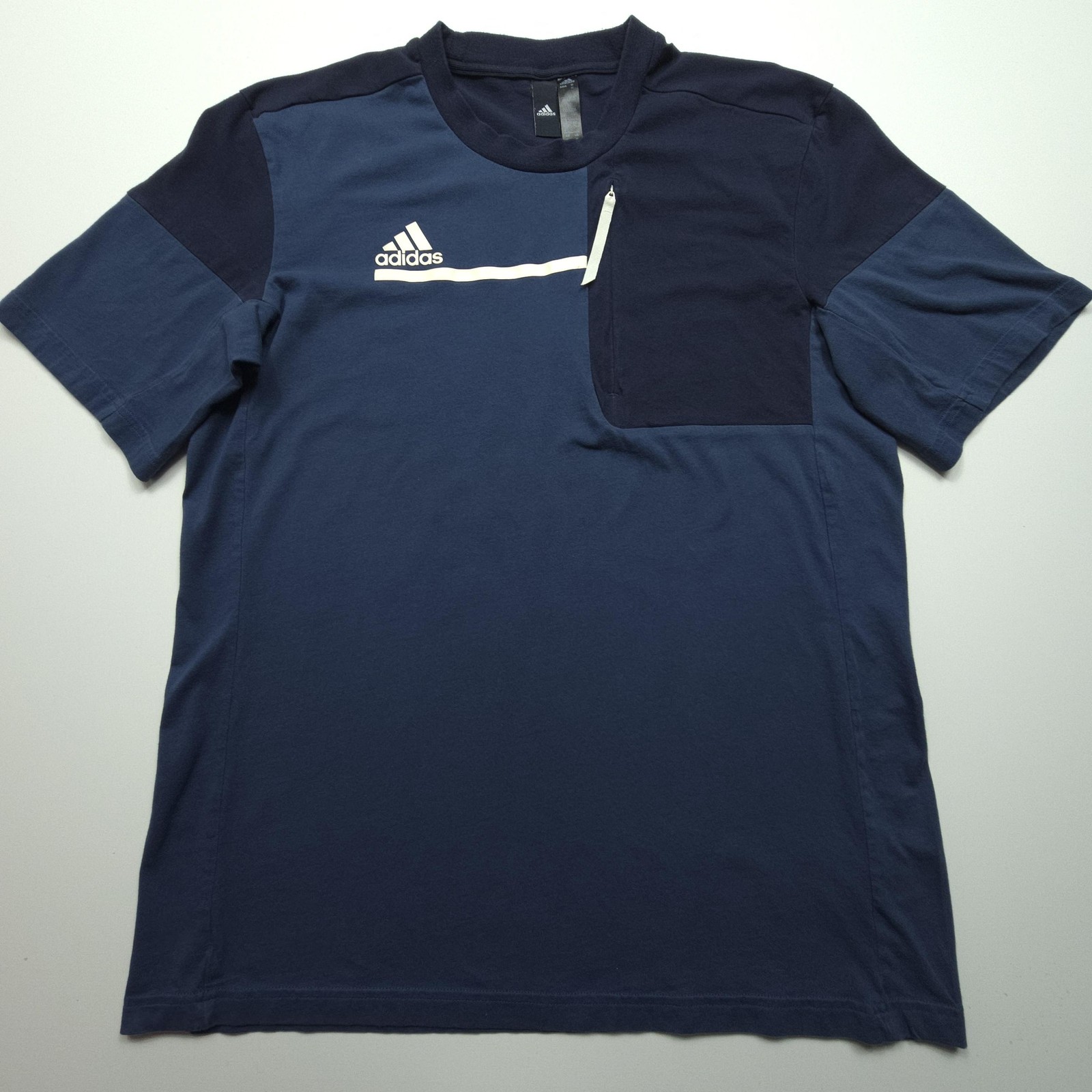 Adidas Mens Shirt Medium Blue Built For Purpose Colorblock Zip Pocket Sports Tee