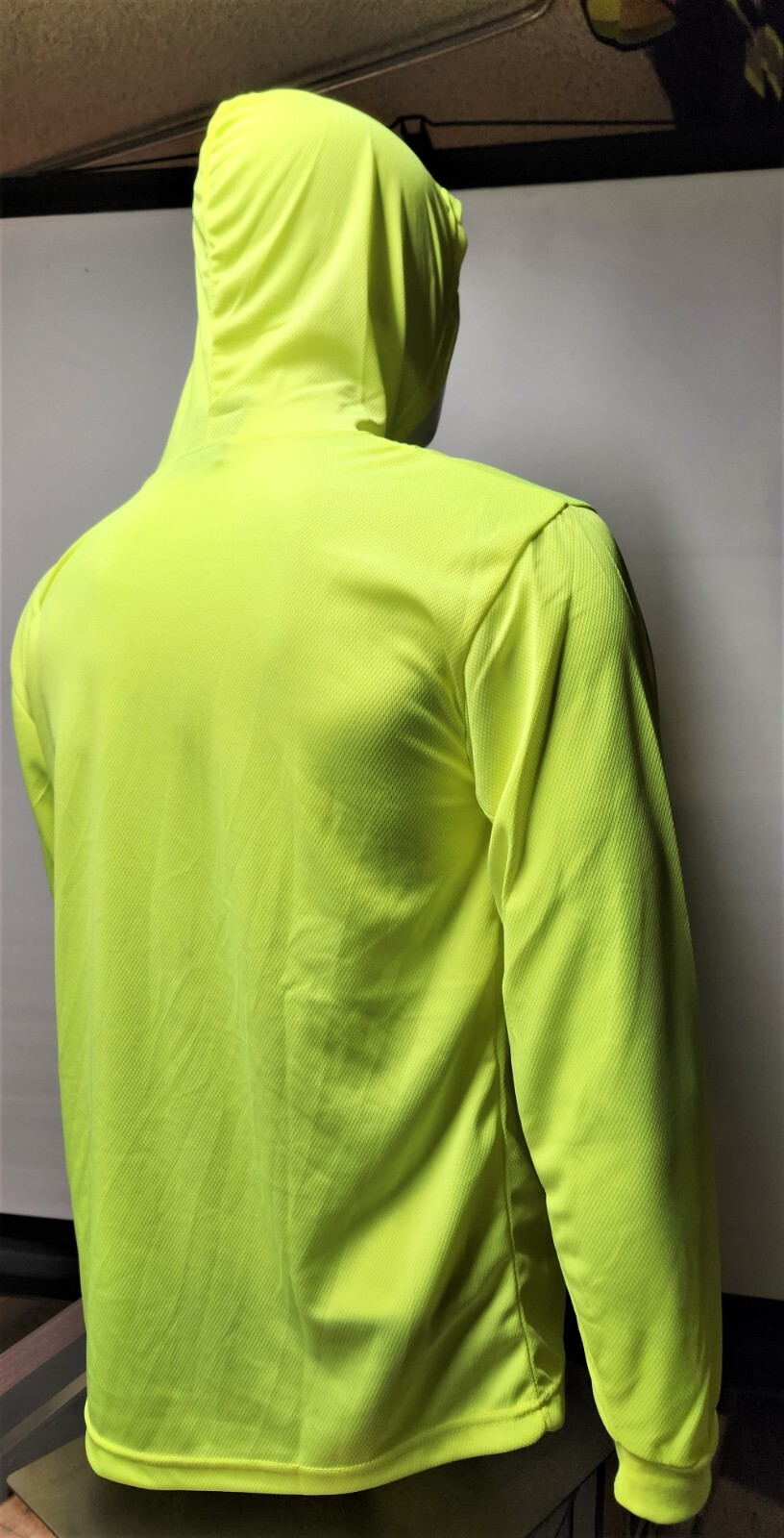 Neon Yellow or Orange Long Sleeve Hoodie Shirt, Polyester birdeye mesh