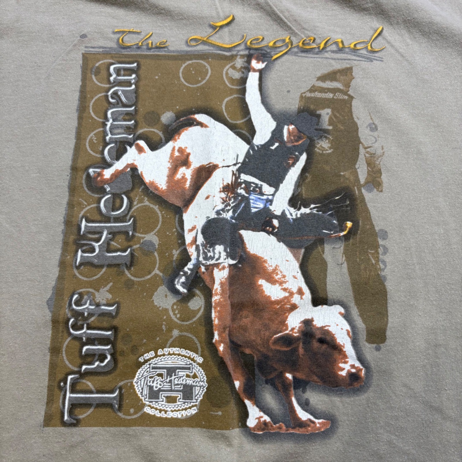 Vintage Panhandle Slim Tuff Hedeman Bull Riding T-Shirt XL Tan Rough Stock Tee