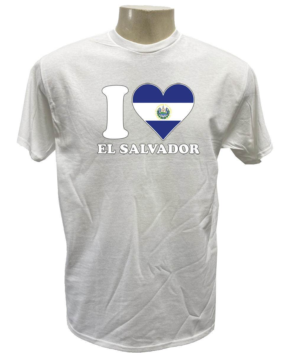 I LOVE EL SALVADOR Heat transfer 100% Cotton Short Sleeve T Shirt Free Shipping