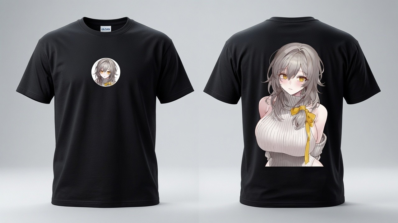 Gray Hair Yellow Eyes Sweater Anime Girl Black Gildan T-Shirt
